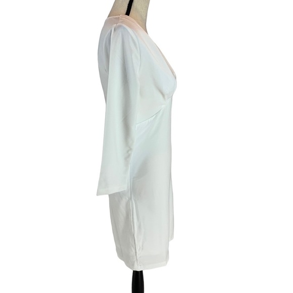 Fraiche by J Long Sleeve V-Neck Bodycon Dress - White - size Medium - Picture 2 of 8